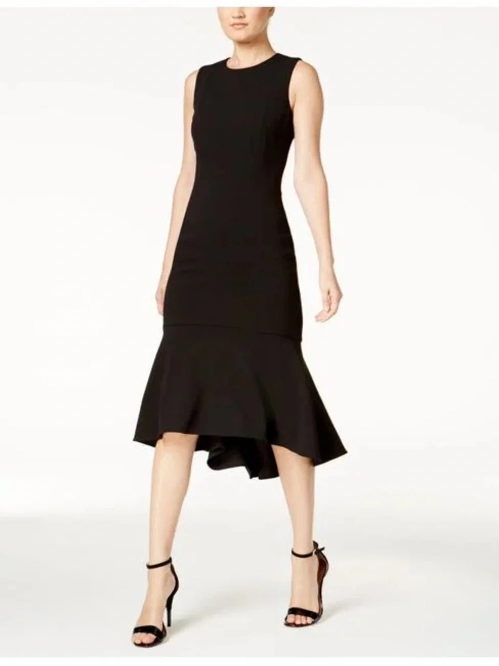 NEW Calvin Klein Navy Blue Ruffle Hem Midi Dress - Picture 1 of 7